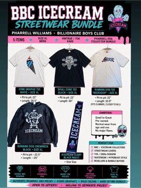 🔥 RARE BBC ICECREAM / BILLIONAIRE BOYS CLUB XL STREETWEAR BUNDLE 🔥